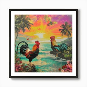 Kitsch Retro Rooster Collage 3 Art Print