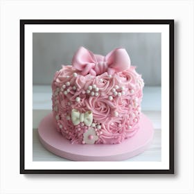 Pink Cake With Bow Art Print