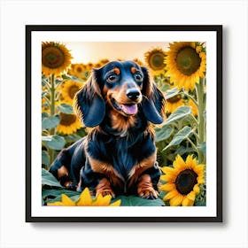 Sunflower fields and a doxy Art Print