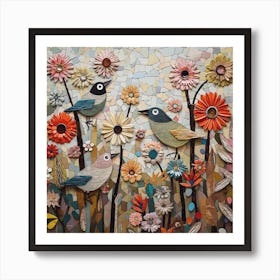 Birds love Flowers X9 SS Style D6850 Art Print