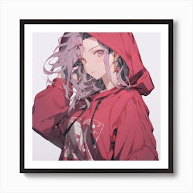 Anime Girl In Red Hoodie Art Print