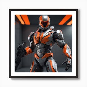 A Futuristic Warrior Stands Tall, His Gleaming Suit And Orange Visor Commanding Attention 31 Art Print