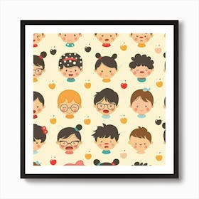 Children'S Faces Seamless Pattern 1 Art Print