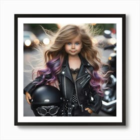 Girl In A Leather Jacket Art Print