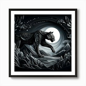 Black Tiger In The Moonlight Art Print