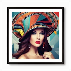 Beautiful Woman In Colorful Hat Art Print