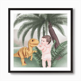 Baby Petting a Dinosaur 4 Art Print