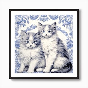 Kittens Cats Delft Tile Illustration 5 Art Print