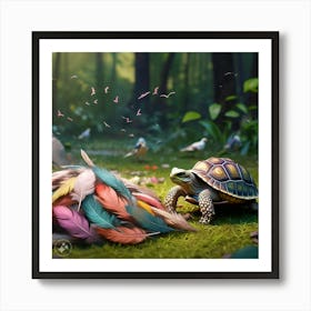 The Birds Gathered Around The Pile Of Feathers Their Songs Filling The Air It S A Farewell Hymn A Celebration Of The Tortoise S Life And Legacy (2) Art Print