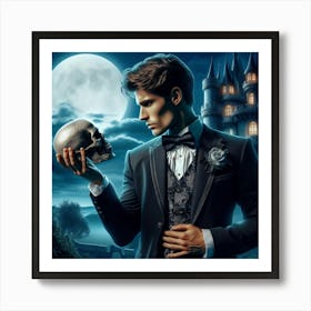 Young Man Holding A Skull Art Print