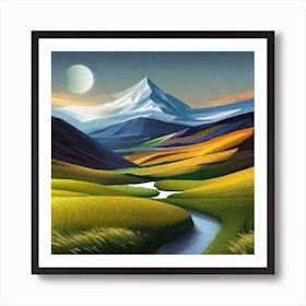 Landscape With Mountains And A River Art Print