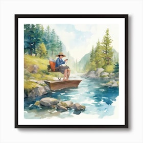 Fly Fisherman In The River Art Print