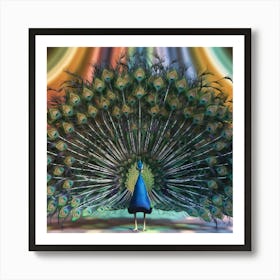 Peacock On A Rainbow Background Art Print