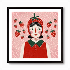 Strawberry Girl Square Art Print