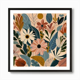 Abstract Floral Pattern Botanical Abstract Matisse Style Flowers Art Print Art Print