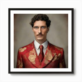 Portrait Of A Man In A Red Suit Art Print