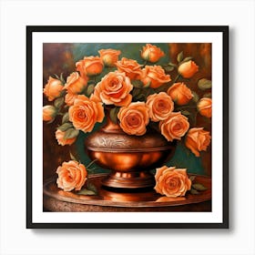 Orange Roses In A Vase Art Print