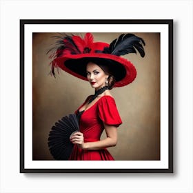 Renaissance Woman In Red Dress With Fan 2 Art Print