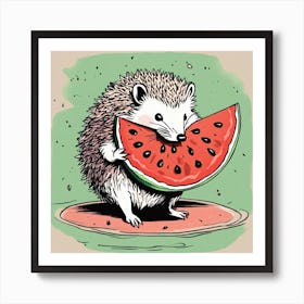Hedgehog Eating Watermelon wall art Art Print
