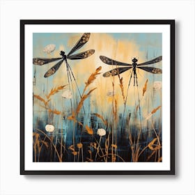 Dragonflies In The Meadow 1 Art Print