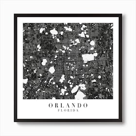 Orlando Florida Minimal Black Mono Street Map  Square Art Print