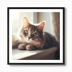 Cat Sitting On A Window Sill Art Print