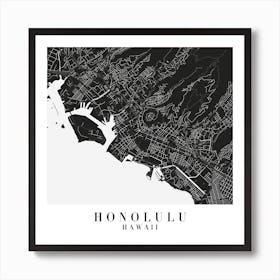 Honolulu Hawaii Minimal Black Mono Street Map  Square Art Print