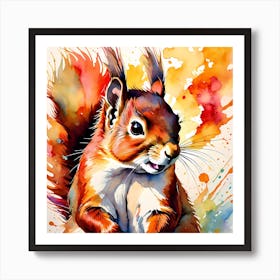 Red Squirrel Portrait Watercolor Painting Art Print