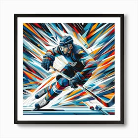 Abstract Hockey Player Wall Art - Modern Contemporary Ice Hockey Sports Decor Art Print