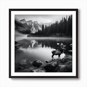 Deer By The Lake Art Print