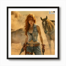 Cowgirl With Guns Art Print