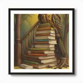 Owl On Books 1 Art Print