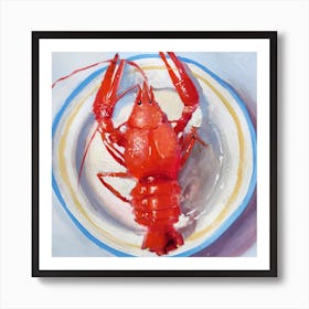 Boiled Crawfish In A Plate With Blue Rime Square Art Print