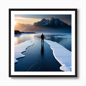 Man Walking On A Frozen Lake Art Print