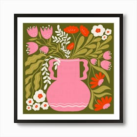 Pink Vase With Flowers Art Print