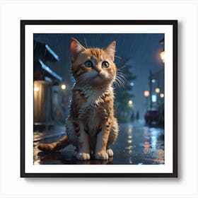 Cat In The Rain 1 Art Print