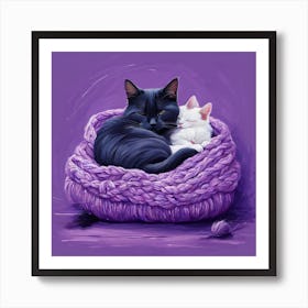 Cat In A Knitted Basket Art Print