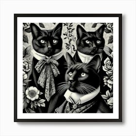 Three Black Cats Art Print