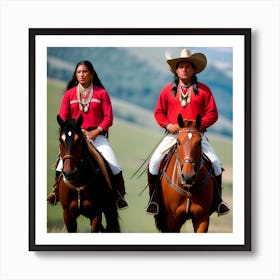 Native American Couple Riding Horses Art Print