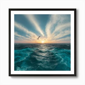 Seagulls Flying Over The Ocean Art Print