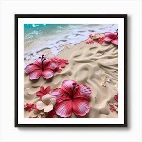 Hibiscus Flowers On The Beach Art Print