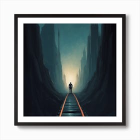 Man On Train Tracks Art Print