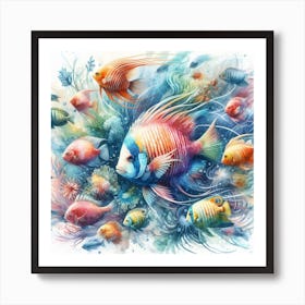 Sea Fish In Motion, Sea Fish Watercolour Art Print 3 Art Print
