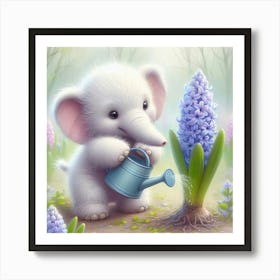 Watering Elephant Art Print