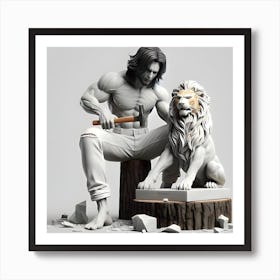 Lion And Man, The Joker With A Lion Art Print
