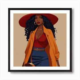 Black Woman In Red Hat Art Print
