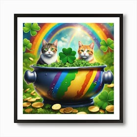 Cat In Pot Of Gold Art Print