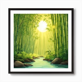 A Stream In A Bamboo Forest At Sun Rise Square Composition 258 Art Print