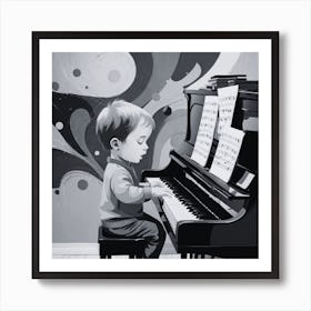 Little Boy Playing Piano Art Print