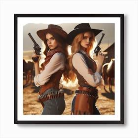 Duel 3/4  (beautiful female lady cowgirl guns old west western standoff fight dead or alive) Art Print